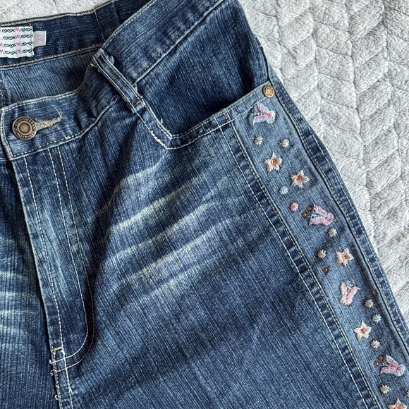 Moou Dark Blue Embroidered Women's Flare Jeans Made in Italy 100%Cotton - Picture 4 of 14